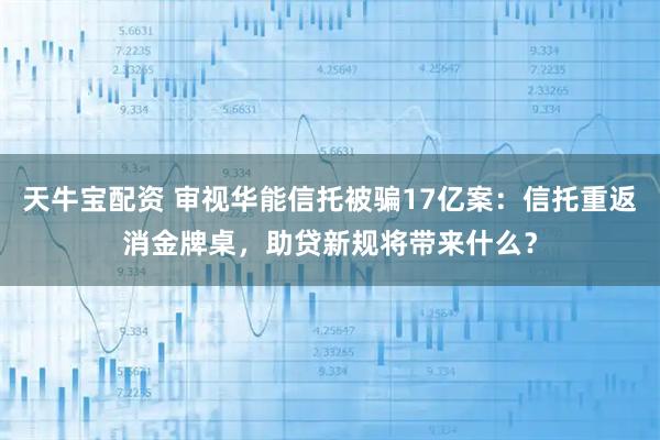 天牛宝配资 审视华能信托被骗17亿案:信托重返消金牌桌,助贷新规将带来什么?